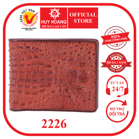 Bóp nam da cá sấu nguyên con nhỏ màu nâu đỏ HD2226