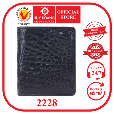 Bóp nam da cá sấu kiểu đứng màu đen HD2228