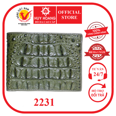 Bóp nam da cá sấu gai lưng màu rêu HD2231