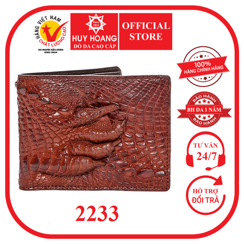 Bóp nam da cá sấu gù chân màu nâu đỏ HD2233
