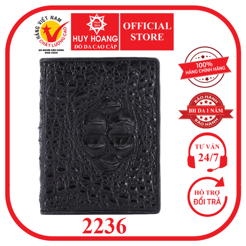 Bóp nam da cá sấu nguyên con kiểu đứng màu đen HD2236