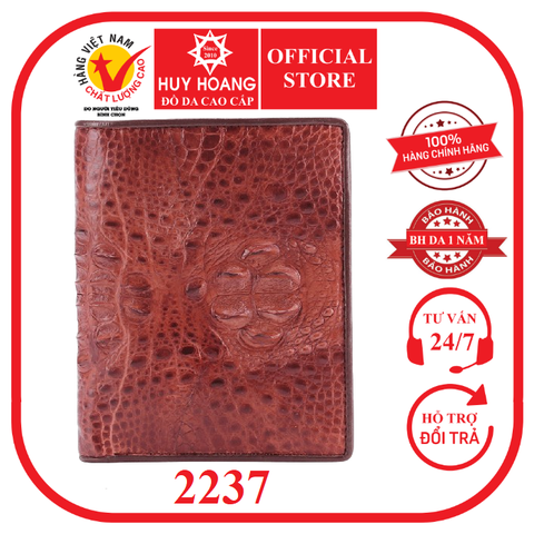 Bóp nam da cá sấu nguyên con kiểu đứng màu nâu đỏ HD2237