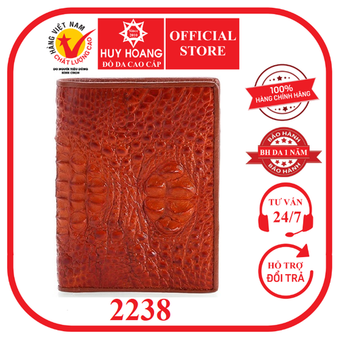 Bóp nam da cá sấu nguyên con kiểu đứng màu vàng bò HD2238
