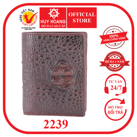 Bóp nam da cá sấu nguyên con kiểu đứng màu nâu đất HD2239