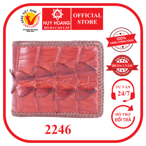 Bóp nam da cá sấu đan viền gai đuôi màu nâu đỏ HD2246