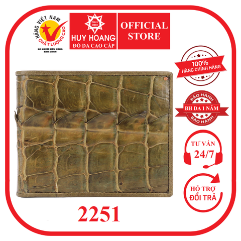 Bóp nam Huy Hoàng da cá sấu gai đuôi màu rêu HD2251