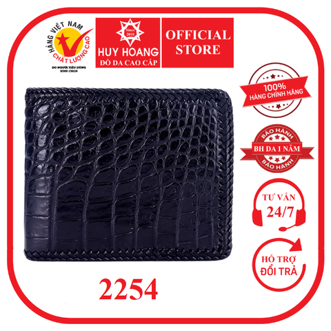 Bóp nam da cá sấu đan viền da bụng màu đen HD2254