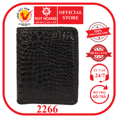 Bóp nam Huy Hoàng da cá sấu đan viền kiểu đứng màu đen HD2266