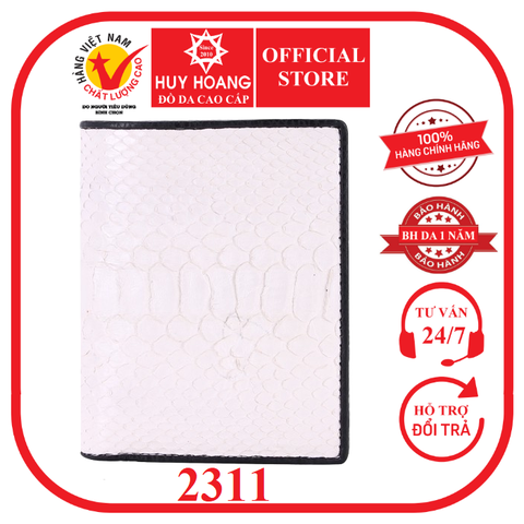 Bóp nam Huy Hoàng da trăn kiểu đứng màu trắng HD2311
