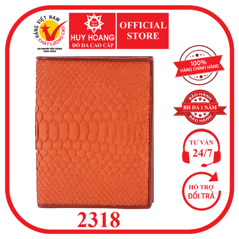 Bóp nam Huy Hoàng da trăn kiểu đứng màu cam HD2318