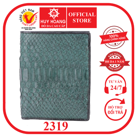 Bóp nam Huy Hoàng da trăn kiểu đứng màu xanh rêu HD2319