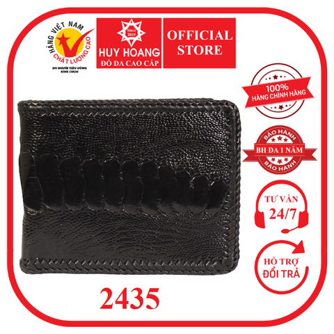 Bóp nam Huy Hoàng da đà điểu da chân đan viền màu đen HD2435