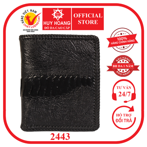 Bóp nam Huy Hoàng da đà điểu da chân đan viền kiểu đứng màu đen HD2443