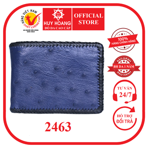 Bóp nam da đà điểu da bụng đan viền màu xanh đậm HD2463