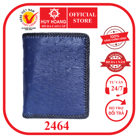 Bóp nam da đà điểu da bụng kiểu đứng đan viền màu xanh đậm HD2464