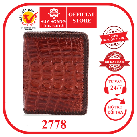 Bóp nam Huy Hoàng da cá sấu đan viền kiểu đứng màu nâu đỏ HD2778
