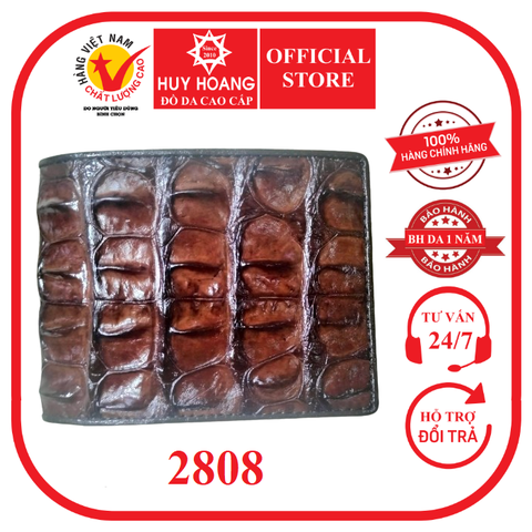 Bóp nam Huy Hoàng da cá sấu gai màu nâu đỏ HD2808