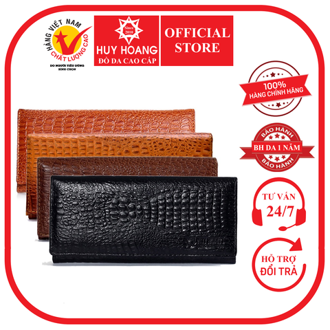 Bóp da nữ vân cá sấu nhỏ 2 gấp da, đen, nâu, vàng bò HD3101-02-03-04