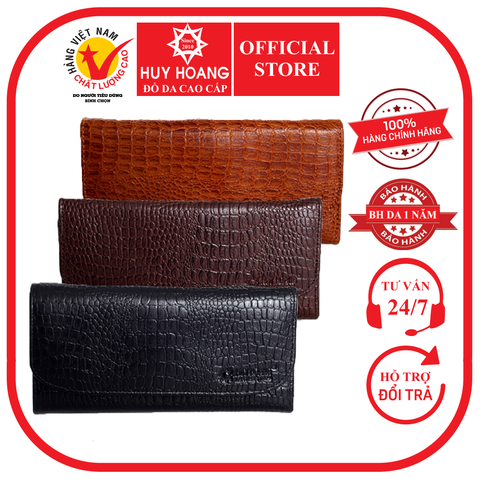 Ví nữ vân cá sấu Huy Hoàng bấm nút màu da HD3108