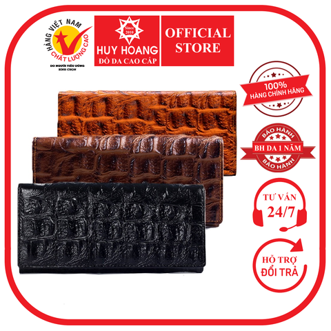 Bóp da nữ vân cá sấu lớn 2 gấp màu đen, nâu, vàng bò HD3116-17-18