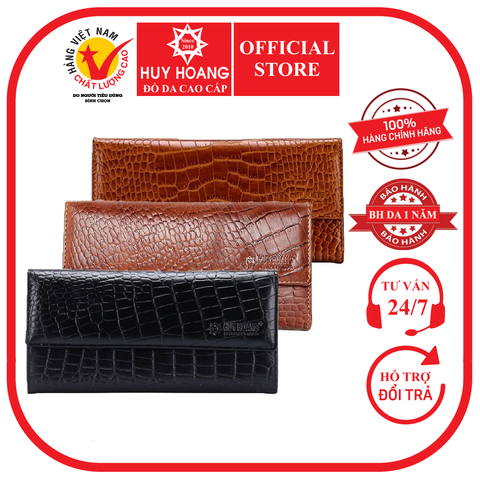 Ví nữ da bò vân cá sấu nhỏ 3 gấp lửng màu da, đen, nâu HD3148-49-50
