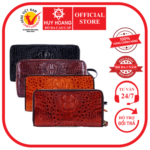 Bóp da cá sấu nhiều ngăn nguyên con vàng bò, đen, nâu đỏ, nâu đất HD3212-13-14-70