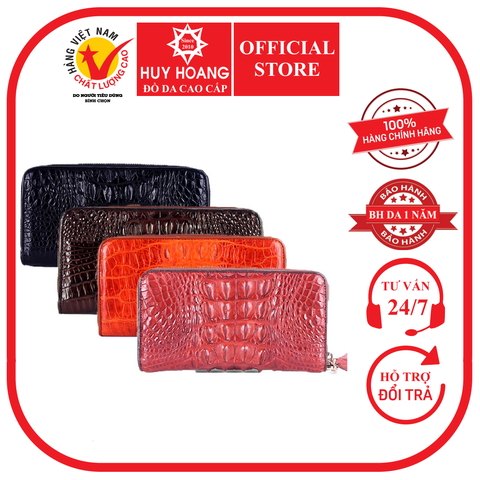 Bóp da cá sấu 1 khóa gai đen, nâu đỏ, vàng bò, nâu đất HD3237-38-39-40
