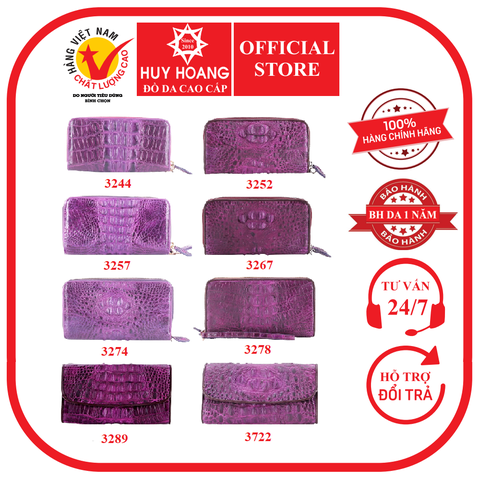 Ví nữ da cá sấu nhiều loại màu tím HH3244-52-57-67-74-78-89-3722