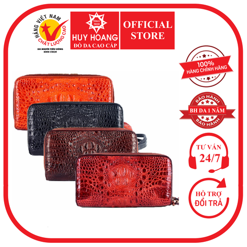 Bóp da cá sấu 2 khóa nguyên con đen, nâu đỏ, nâu đất, vàng bò HD3260-61-62-63
