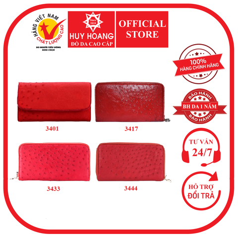 Ví nữ da đà điểu nhiều màu màu đỏ HD3401-17-33-44