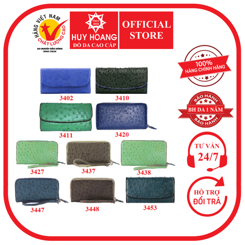 Ví nữ da đà điểu nhiều loại nhiều màu HD3402-10-11-20-27-37-38-47-48-53