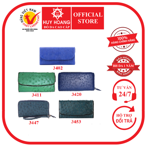 Ví nữ da đà điểu nhiều loại màu xanh HD3402-11-20-47-53