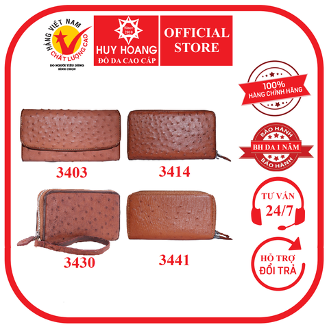 Ví nữ da đà điểu nhiều loại màu nâu đỏ HD3403-14-30-41