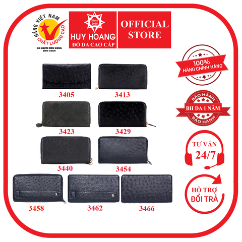Ví nữ da đà điểu nhiều loại màu đen HD3405-13-23-29-40-54-58-62-66