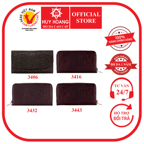 Ví nữ da đà điểu nhiều loại màu nâu đất HD3406-16-32-43