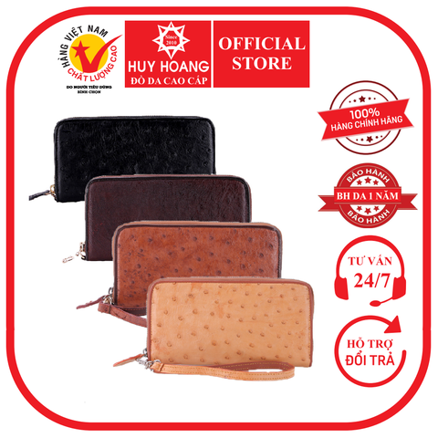 Bóp nữ da đà điểu 1 khóa Vip màu đen, nâu đỏ, vàng bò, nâu đất HD3429-30-31-32