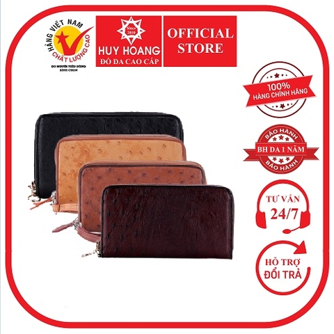 Bóp da đà điểu 2 khóa đen, nâu đỏ, vàng bò, nâu đất HD3440-41-42-43