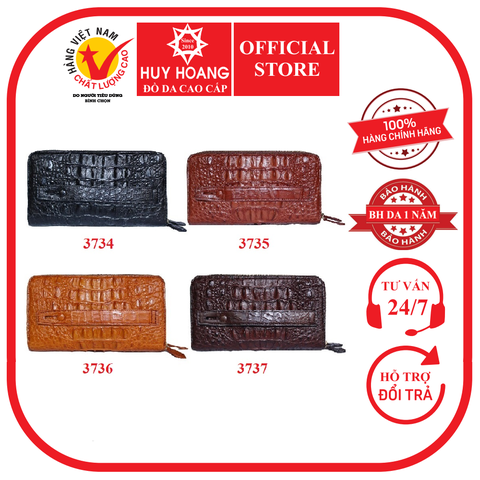 Ví da cá sấu nhiều ngăn cầm tay màu đen, nâu đỏ, vàng bò, nâu đất HD3734-35-36-37