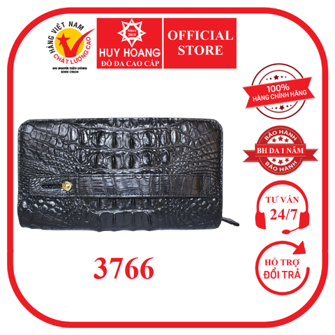 Ví nữ da cá sấu 1 khóa gai ngăn thụt cầm tay màu đen HD3766