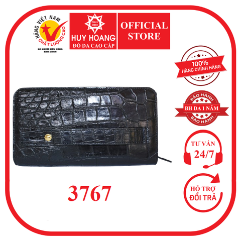 Ví nữ da cá sấu 1 khóa bụng ngăn thụt cầm tay màu đen HD3767