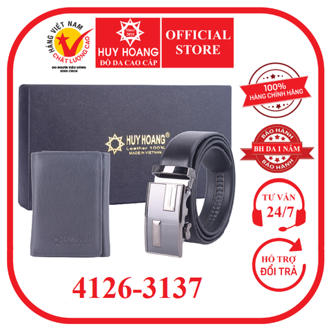 Dây nịt nam & Bóp da bò màu đen HD4126-HD3137 (đầu khóa giao ngẫu nhiên)