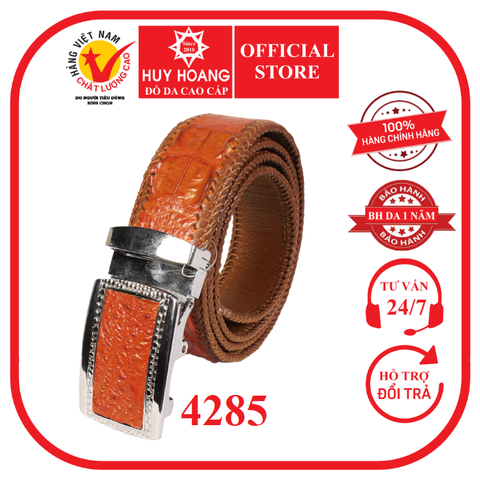 Dây nịt nam da cá sấu Huy Hoàng đan viền 3,5P gai màu vàng bò HD4285