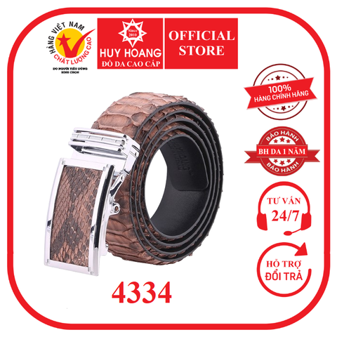 Dây nịt nam da trăn Huy Hoàng vip bản lớn màu nâu hồng HD4334