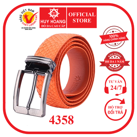 Dây nịt nam da trăn Huy Hoàng 4P đầu kim màu cam HD4358