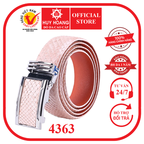 Dây nịt nam da trăn Huy Hoàng 3,5P màu hồng phấn HD4363