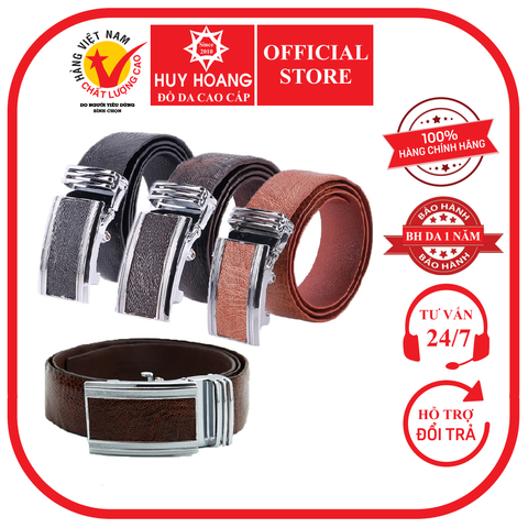 Dây nịt nam da đà điểu 4P trơn màu đen, nâu đất, vàng bò, nâu đỏ HD4425-26-27-28