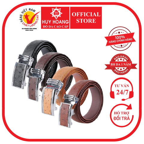 Dây nịt nam da đà điểu da hột 3,5P màu đen, nâu đất, vàng bò, nâu đỏ HD4443-44-45-46