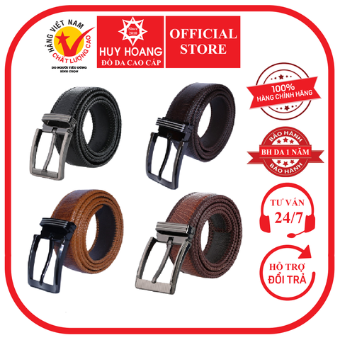 Dây nịt nam da đà điểu đan viền 4P đầu kim màu đen, nâu đất, vàng bò, nâu đỏ HD4459-63-67-71