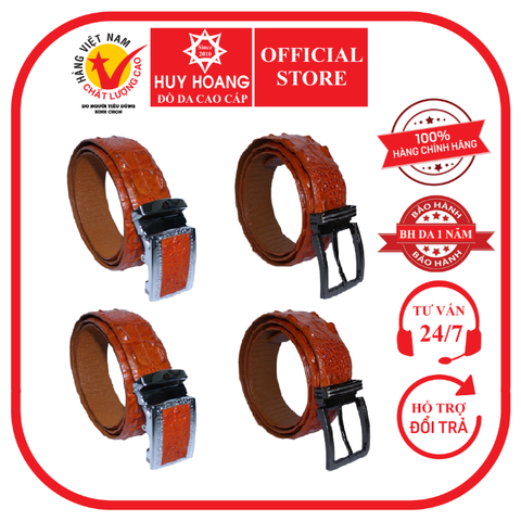 Dây nịt nam da cá sấu Huy Hoàng gai vip màu vàng bò HD4866-70-74-78