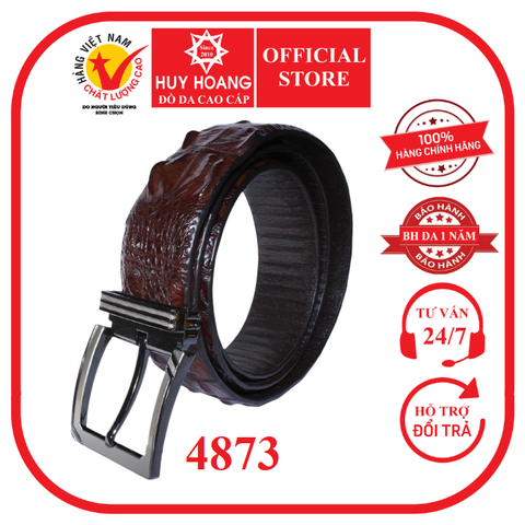 Dây nịt nam da cá sấu gai vip 3,5P đầu kim màu nâu đất HD4873